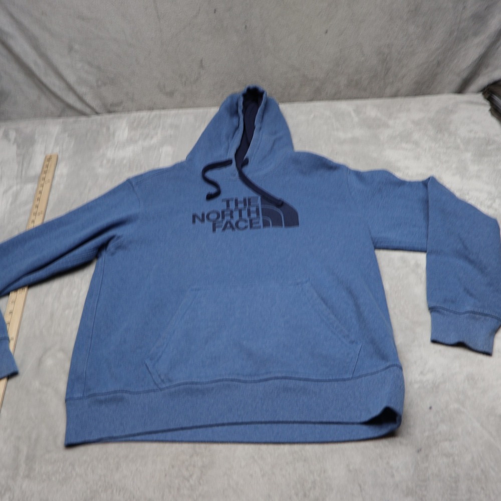 North Face Hoodie Mens Medium Blue Graphic Pullover Classic Sweatshirt Outdoor